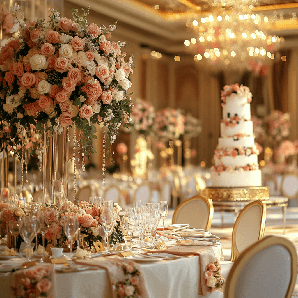 A traditional wedding banquet scene created with Flower Architect.